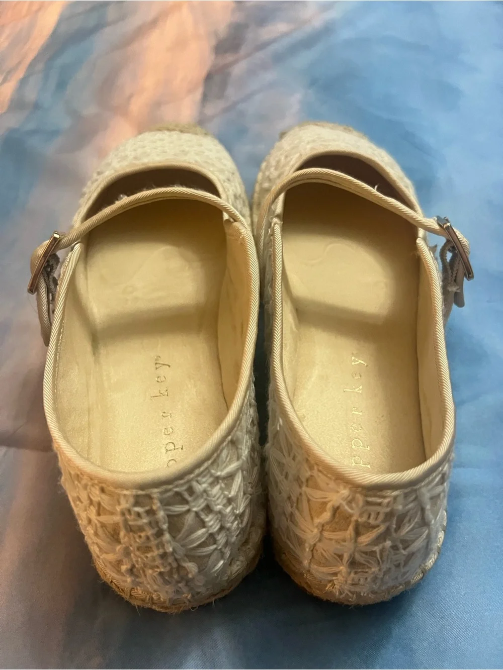Copper Key Beige Crochet Espadrille Mary Jane Flats